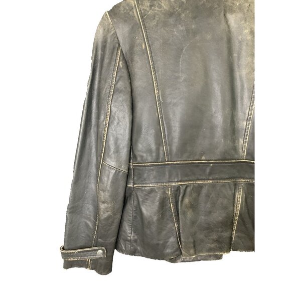 Vintage F & Co Distressed Black Leather Jacket Made in Spain Mod Womens 38 EUC - Picture 10 of 16